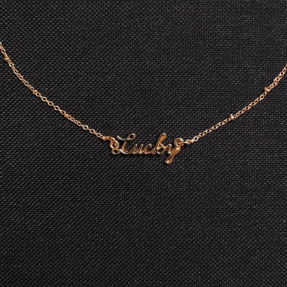 J CREW Lucky Monogram Nameplate Necklace 16” + 2” Chain w/ Gold Tone Finish NWT - Picture 3 of 6